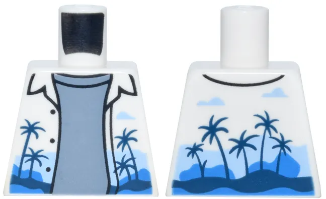 Torso Hawaiian Shirt Open with Dark Blue Palm Trees over Sand Blue Shirt Pattern