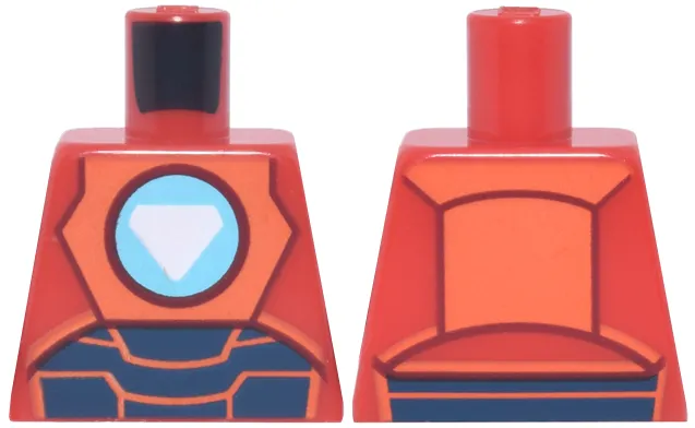 Torso Reddish Orange and Dark Blue Iron Man Armor, Medium Azure and White Triangle Arc Reactor Pattern