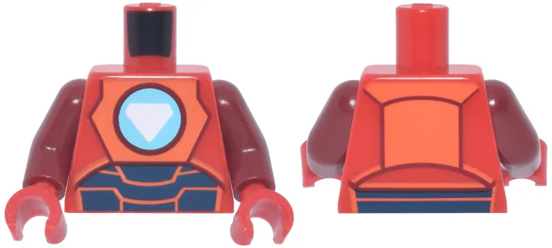 Torso Reddish Orange and Dark Blue Iron Man Armor, Medium Azure and White Triangle Arc Reactor Pattern / Dark Red Arms / Red Hands