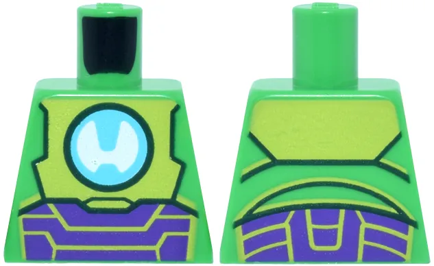 Torso Lime and Dark Purple Armor, Medium Azure and White Stylized Letter H in Circle Arc Reactor Pattern