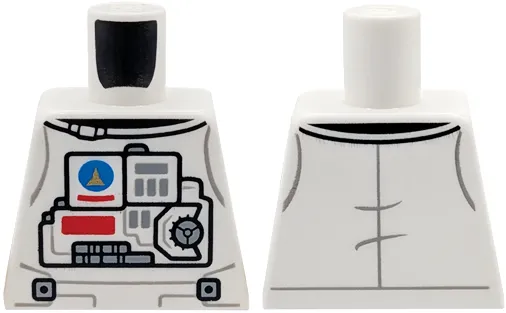 Torso Astronaut Spacesuit with Gold Space Shuttle in Blue Circle, Light Bluish Gray and Red Panels and Buttons, Black Collar Pattern