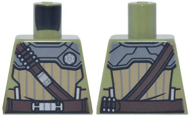 Torso SW Dark Tan and Light Bluish Gray Armor, Dark Brown Belt and Strap with Ammo, Silver Round Badge Pattern