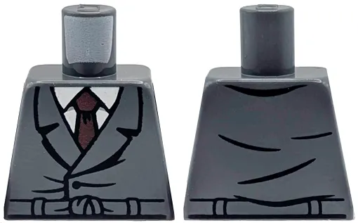 Torso Coat with Black Button, Creases and Belt over White Shirt with Collar and Dark Red Tie Pattern