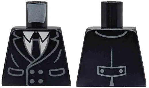Torso Coat with Dark Bluish Gray Buttons, Pockets and Creases over White Shirt with Tie Pattern
