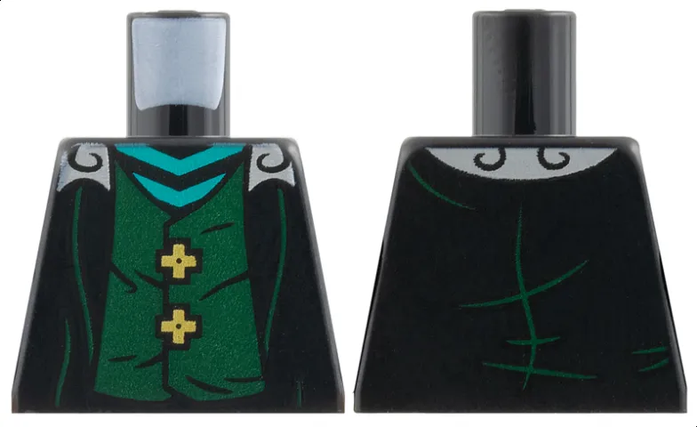 Torso Coat with Light Bluish Gray Collar, Dark Green Vest with Gold Buttons, Dark Turquoise Chevron Stripes Pattern
