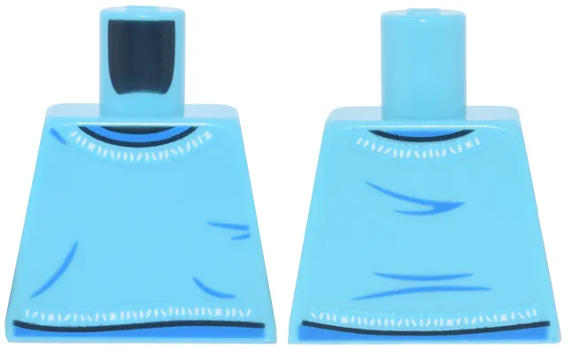 Torso T-Shirt with Blue Trim and Wrinkles and White Stitches Pattern