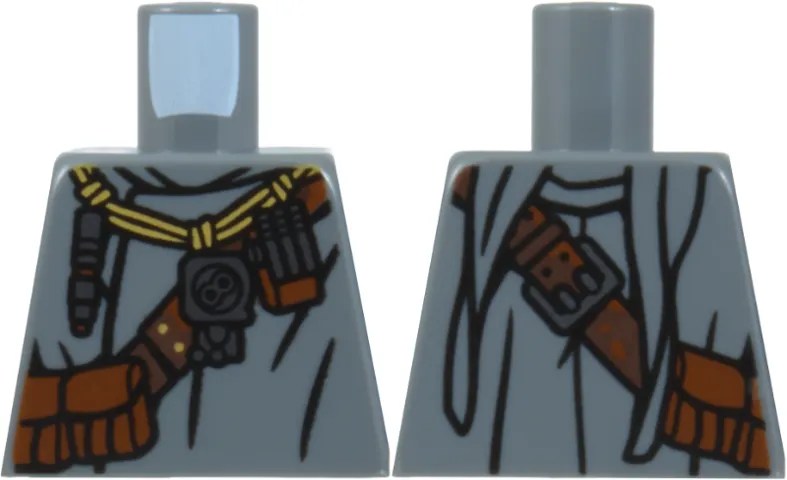 Torso SW Jawa with Dark Brown and Reddish Brown Pouches and Strap, Tan Rope Necklace, Silver Buckle and Pendants, Black Folds Pattern