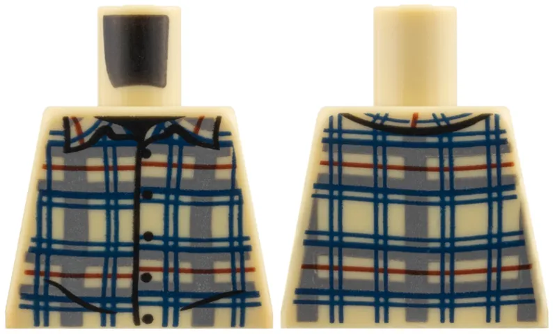 Torso Plaid Button Up, Dark Bluish Gray, Dark Blue, and Dark Red Stripes Pattern