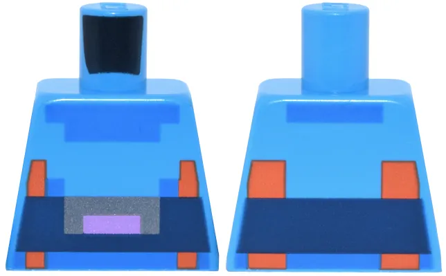Torso Pixelated Armor, Blue Collar, Dark Blue Belt, Silver and Lavender Buckle, Reddish Orange Straps Pattern