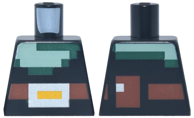 Torso Pixelated Sand Green and Dark Green Armor, Reddish Brown Belt and Pouch, Silver and Bright Light Orange Buckle Pattern