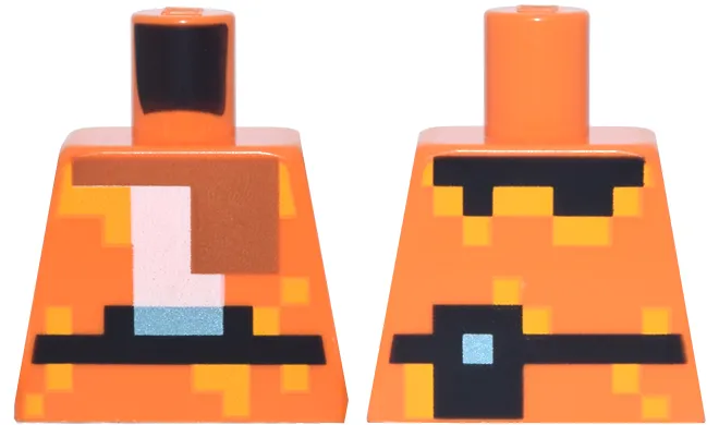 Torso Pixelated Tunic with Bright Light Orange Dots, Dark Orange Scarf, Black Belt and Pouch, Metallic Light Blue Buckle Pattern