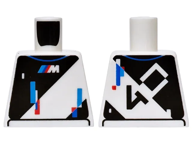 Torso Racing Suit with Black Triangles, Dark Azure, Blue and Red Stripes and BMW M Logo, '40' on Back Pattern