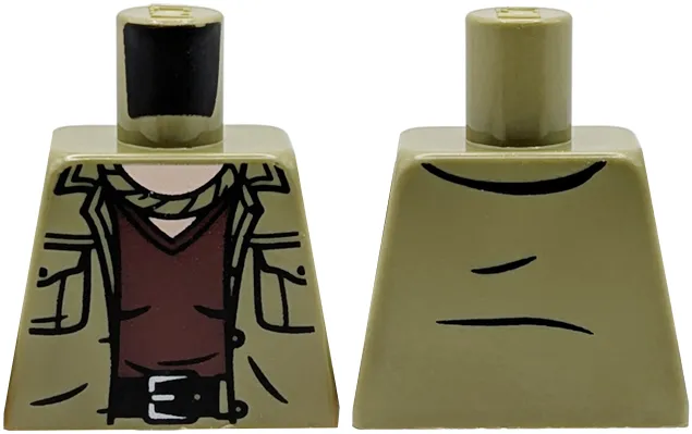 Torso Shirt Open with Pockets and Neckerchief over Dark Red Undershirt, Black Belt with Silver Buckle, Light Nougat Neck Pattern