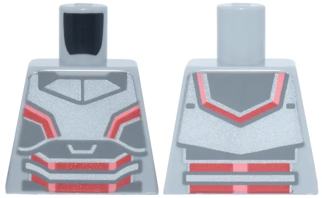 Torso Silver and Dark Bluish Gray Armor, Red and Coral Trim Pattern