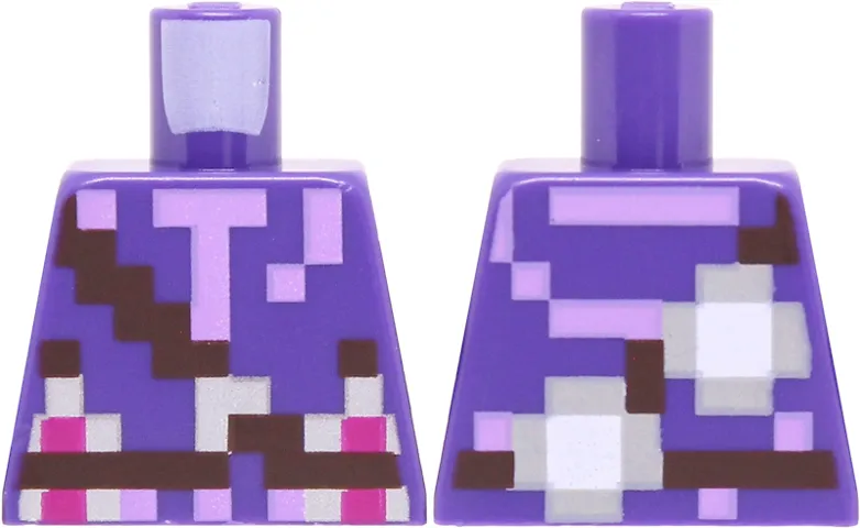 Torso Pixelated Jacket with Lavender Highlights, Dark Brown Shoulder Harness and Belt with Silver and Magenta Buckles, White and Light Bluish Gray Spots on Back Pattern