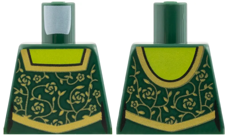 Torso Dress, Lime Neck, Gold Borders and Roses and Stems Pattern