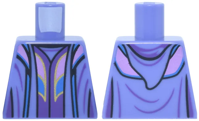 Torso Robe Open with Hood over Dark Purple Top with Bright Pink and Dark Azure Curved Panels and Gold Trim Pattern