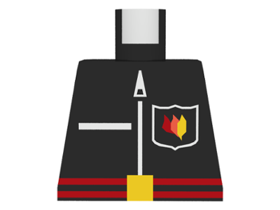 Torso Fire Uniform Shirt with Flame Badge Logo, Pocket, and White Zipper, Red Belt with Yellow Buckle Pattern