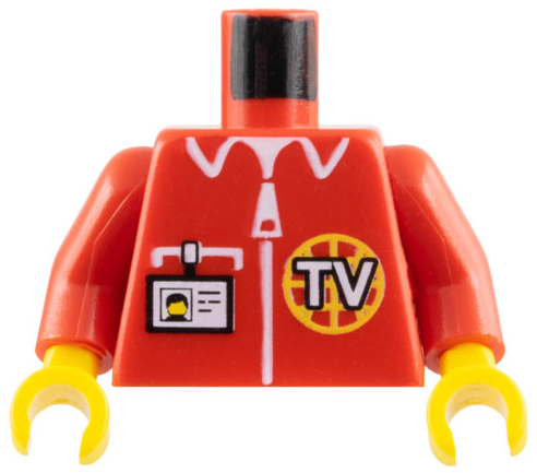 Torso Shirt with White Zipper, Pocket, Collar, and 'TV' Logo, ID Badge Pattern / Red Arms / Yellow Hands