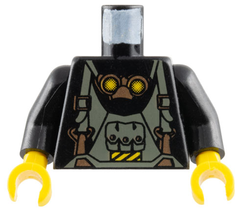 Torso Rock Raiders Dark Gray Overalls with Pouch and Copper Buckles, Goggles, Danger Stripes Patch Pattern / Black Arms / Yellow Hands