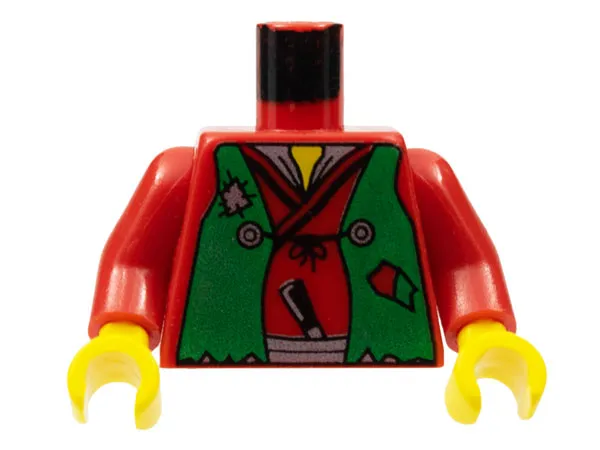 Torso Castle Ninja Vest Green Tattered Pattern (Robber) / Red Arms / Yellow Hands