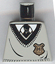 Torso V-Neck Sweater with Black Collar and Gold Hogwarts Crest over White Shirt, Tie Pattern