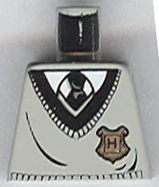 Torso V-Neck Sweater with Black Collar and Gold Hogwarts Crest over White Shirt, Tie Pattern