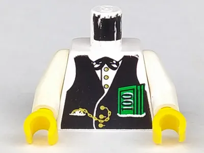 Torso Western Black Vest, Gold Fob and $100 Bills Pattern (Banker) / White Arms / Yellow Hands