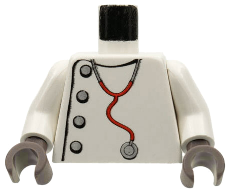 Torso Studios Lab Coat, Silver Buttons, Stethoscope Pattern (Mad Scientist) / White Arms / Dark Gray Hands