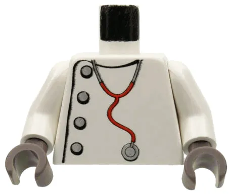 Torso Studios Lab Coat, Silver Buttons, Stethoscope Pattern (Mad Scientist) / White Arms / Dark Gray Hands
