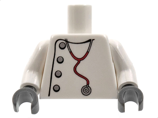 Torso Studios Lab Coat, Silver Buttons, Stethoscope Pattern (Mad Scientist) / White Arms / Dark Bluish Gray Hands