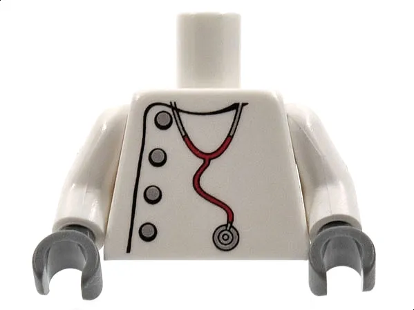 Torso Studios Lab Coat, Silver Buttons, Stethoscope Pattern (Mad Scientist) / White Arms / Dark Bluish Gray Hands