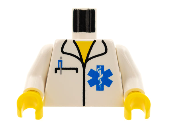 Torso Hospital EMT Star of Life, Open Collar, Pocket Pen Pattern / White Arms / Yellow Hands