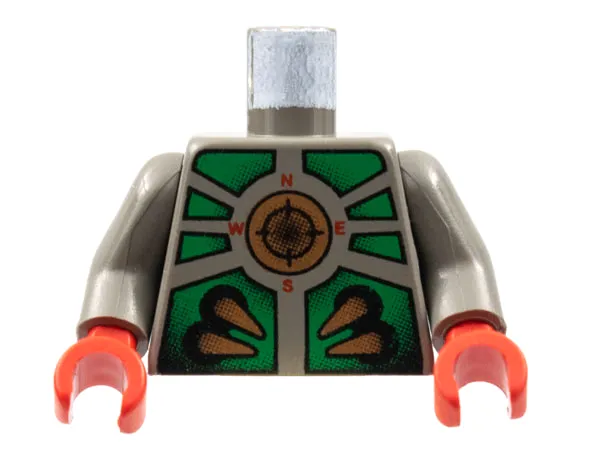 Torso Aquazone Stingray with Copper Spikes and Circle with Target, Green Armor Pattern / Dark Gray Arms / Red Hands