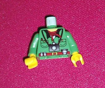 Torso Shirt with Buttons, Pockets, and Black Collar over White Undershirt, Red Belt with Buckle, Neckerchief, Pen, Camera, Lens, Film Canisters, Yellow Neck Pattern / Green Arms / Yellow Hands