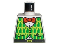Torso Lime Vest with Pockets and Green Teardrops over Shirt with Buttons, Black Belt with Yellow Buckle, Red Bow Tie, Pen Pattern