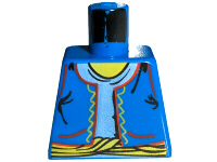 Torso Vest Open with Red Pockets and Trim over White Shirt, Yellow Sash and Neck Pattern