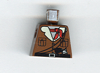 Torso Jacket with Buttons, Pockets, and Tan Fur Collar over White Undershirt, Black Belt with Buckle, Red Neckerchief, Ropes, Pistol Pattern