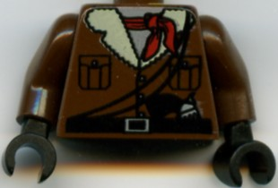 Torso Jacket with Buttons, Pockets, and Tan Fur Collar over White Undershirt, Black Belt with Buckle, Red Neckerchief, Ropes, Pistol Pattern / Brown Arms / Black Hands