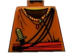 Torso Shirt with Button and Striped Collar over Black Undershirt, Red Sash, Pendant Necklace, Ropes, Dagger, Yellow Neck Pattern