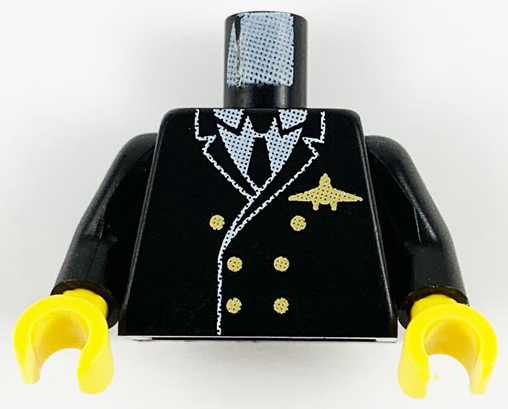 Torso Airplane Pilot, Suit Double Breasted, Tie, Gold Buttons and Logo Pin Pattern / Black Arms / Yellow Hands