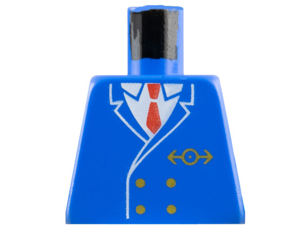 Torso Train Uniform Jacket with Gold Buttons and Logo over White Shirt, Red Tie Pattern