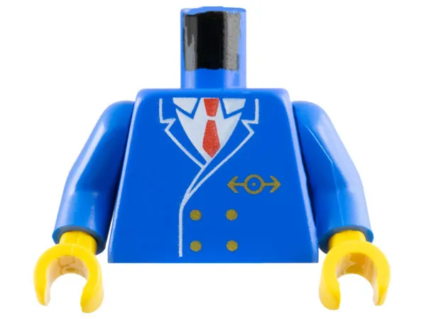 Torso Train Uniform Jacket with Gold Buttons and Logo over White Shirt, Red Tie Pattern / Blue Arms / Yellow Hands