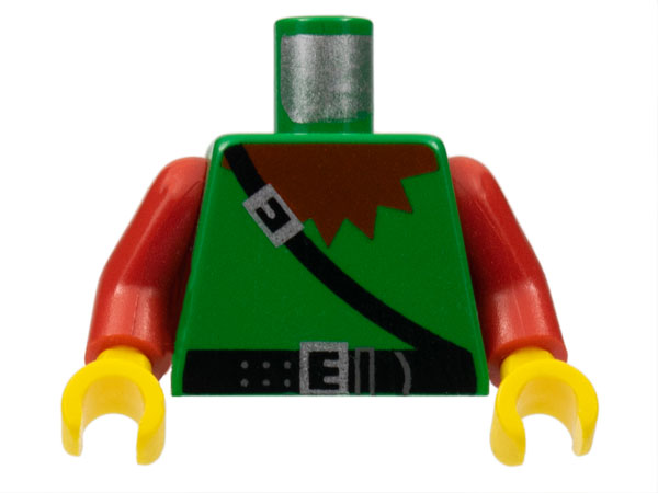 Torso Castle Dark Forestman Brown Collar, Black Belt and Crossbelt, Silver Buckles Pattern / Red Arms / Yellow Hands