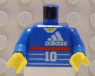 Torso Soccer Adidas Logo, Red Stripe, Number 10, Zidane on Back Pattern / Blue Arms / Yellow Hands