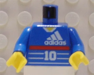 Torso Soccer Adidas Logo, Red Stripe, Number 10, Zidane on Back Pattern / Blue Arms / Yellow Hands