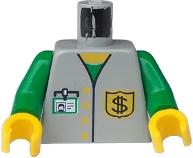 Torso Vest with Buttons and Black Dollar Sign '$' Badge over Green Shirt, White ID Badge, Yellow Neck Pattern / Green Arms / Yellow Hands