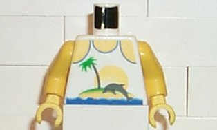 Torso Paradisa Tank Top, Palm Tree and Dolphin Pattern / Yellow Arms / Yellow Hands