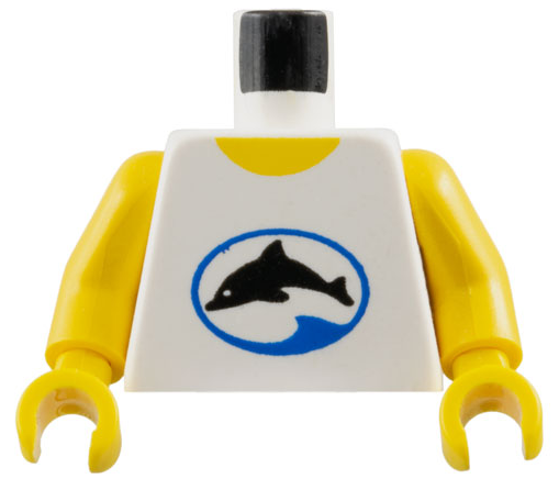 Torso Tank Top Shirt with Black Dolphin in Blue Oval Divers Logo, Yellow Neck Pattern / Yellow Arms / Yellow Hands