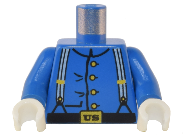 Torso Western Cavalry Uniform, 4 Buttons, Suspenders Pattern / Blue Arms / White Hands